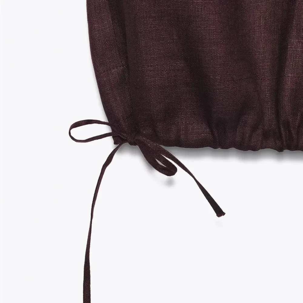 ZARA 100% LINEN PUFFY PANTS